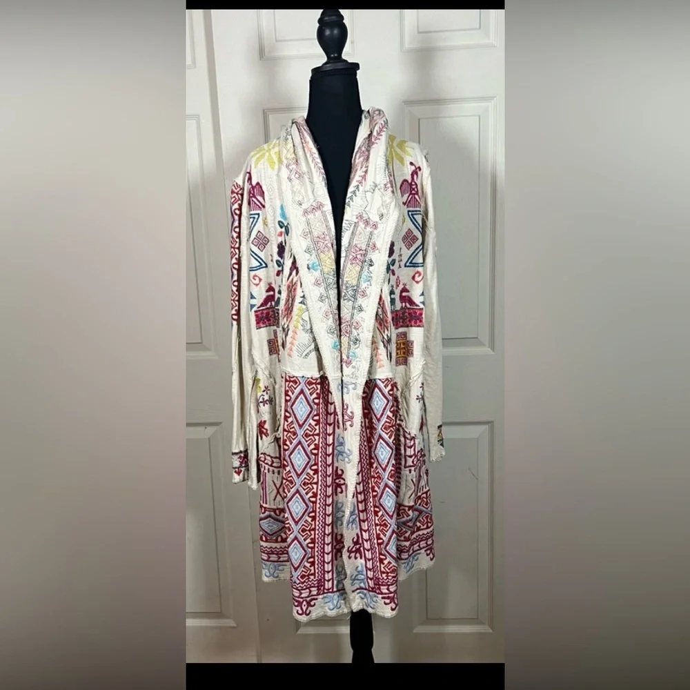 ๐ฆ Johnny Was BIYA Embroidered Hooded Boho Cardigan Jacket Ivory Festival, medium - Picture 4 of 14